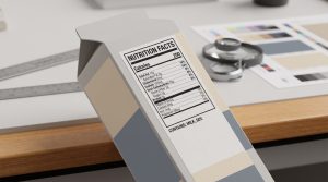Nutrition Facts panel and Contains allergen statement printed on the information panel of a plain food carton