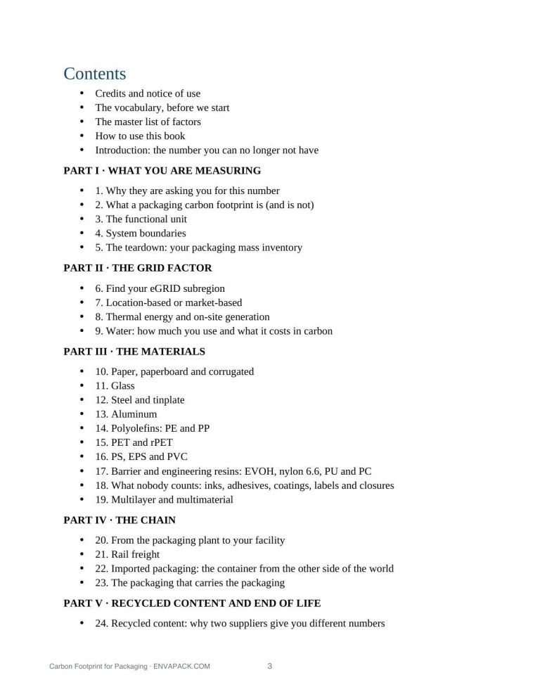 The full table of contents