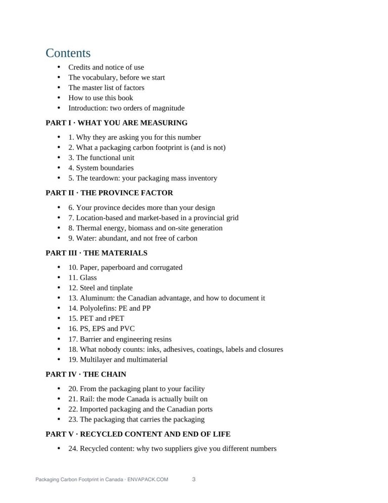 The full table of contents